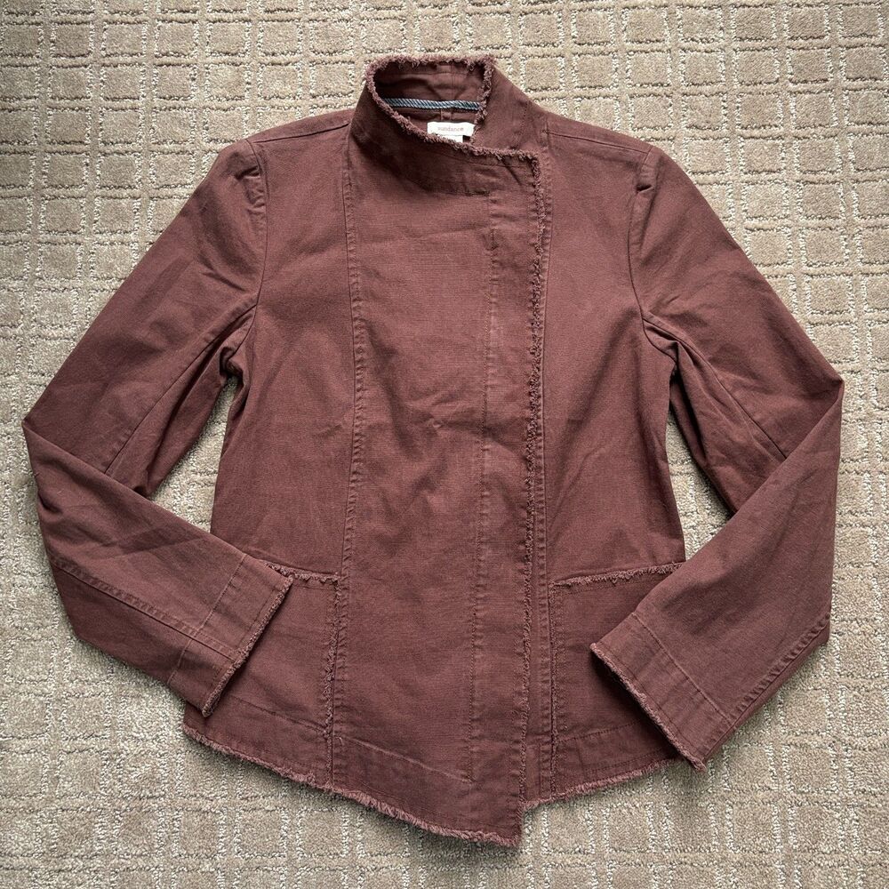 Sundance Asymmetrical Moto Jacket Women's 4 Brown Raw Hem Zip Cotton Western